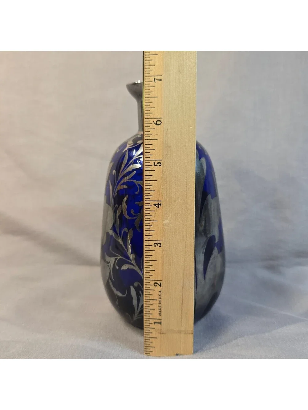 Vintage Murano Cobalt Blue Glass Silver Overlay 6.5
